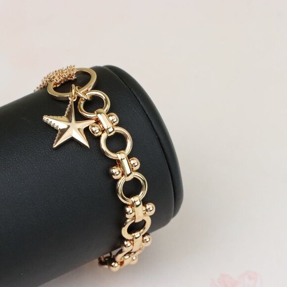 "Chic Rose Gold Charm Bracelet with Star Pendant, XPBL1005 - Picture 8 of 12